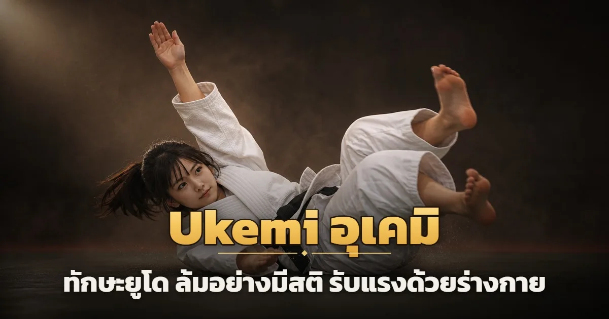 ผู้ฝึกยูโดกำลังฝึก Ukemi หรือการล้มรับแรงบนเบาะอย่างปลอดภัย