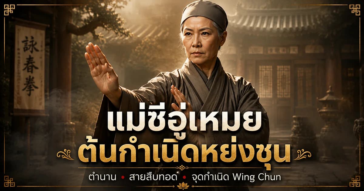 ภาพวาดลายเส้นพู่กันจีนเชิงศิลปวัฒนธรรมจำลองภาพลักษณ์ของแม่ชีอู๋เหมย ปรมาจารย์ในตำนานผู้ให้กำเนิดมวยหย่งชุน ไม่ใช่ภาพถ่ายทางประวัติศาสตร์จริง