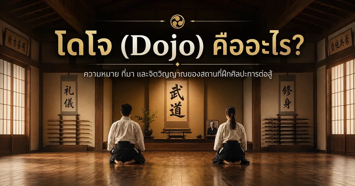 ภาพประกอบบรรยากาศโดโจสำหรับฝึกศิลปะการต่อสู้ แสดงพื้นที่ฝึกที่ควรได้รับความเคารพและความระมัดระวัง